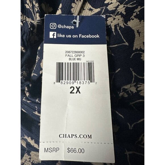 NEW Chaps Plus Size Floral Peasant Blouse 2X Navy Cream Long Sleeve Top Boho - Picture 5 of 10